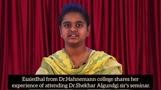 Feedback I Dr Esaiedhal I Hahnemann homeopathic medical college Tamilnadu [upl. by Araas259]