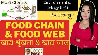 Environmental biology L1 food chain in hindi food web in hindi bsc 3rd year zoology lion batch [upl. by Darsie222]