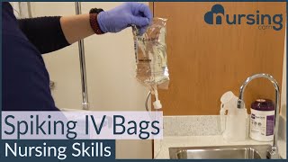 Spiking and Priming IV Bags Nursing Skills [upl. by Atnovart]