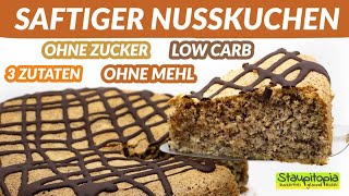 Nur 3 Zutaten Saftiger Nusskuchen ohne Mehl und ohne Zucker I Low Carb Haselnusskuchen Rezept [upl. by Ytirahs351]