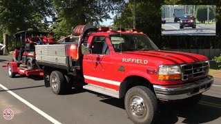 Suffield Fire Department Car 1 with Utility 1 pulling UTV 4  unmarked PD for a rescue call [upl. by Akimad550]