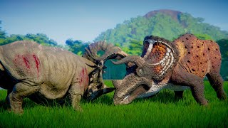 Triceratops vs Sinoceratops Herd Fighting Over Territory  Jurassic World Evolution Dinosaurs Battle [upl. by Nimra]