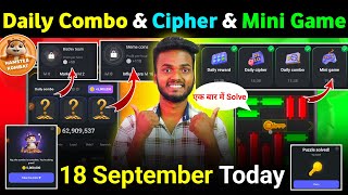 18 September Daily Combo amp Daily Cipher amp Mini Game  Hamster Kombat Daily Combo amp Mini Game [upl. by Ketty]