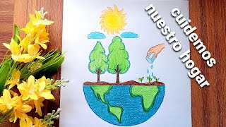 DIBUJO DEL MEDIO AMBIENTE FACIL DE HACER🌱💧Y TU COMO LO CUIDAS [upl. by Murat]