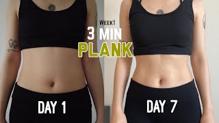 Week1 🔥3 min PLANK workout to get flat belly 14 Days Plank Challenge [upl. by Osanna]