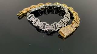 13mm Byzantine Bracelet Iced Out Gold Tone White Gold Micro Pave Baguettes CZ [upl. by Nyer]