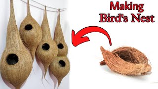 Making a birds nest From waste materialCoconut husk Craft ideasGarden decoration ideas [upl. by Einhpad570]