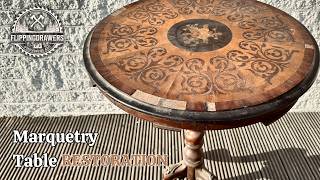 Antique Marquetry Table RESTORATION Satisfying transformation [upl. by Dnalsor]