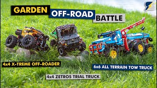 LEGO OFFROAD BATTLE  Zetros Trial Truck vs 4x4 XTreme OffRoader vs All Terrain Tow Truck [upl. by Zosima]