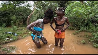 How African Girls Bath In The River In The Village [upl. by Cilurzo193]