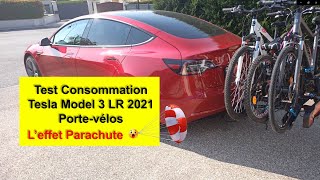 TEST consommation Attelage et Portevélos sur ma Tesla Model 3  Leffet Parachute  😲😲 [upl. by Aizti873]