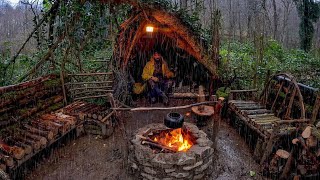 7 Days SOLO SURVIVAL CAMPING In RAIN THUNDER  Building Warm BUSHCRAFT SHELTER  Lamb Cooking [upl. by Whitson58]