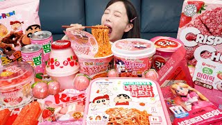 핑크 편의점 음식 먹방 🌸 로제 불닭 amp 떡볶이 디저트 먹방 Korean Convenience Store Food Ramen Desserts Mukbang ASMR Ssoyoung [upl. by Regni254]