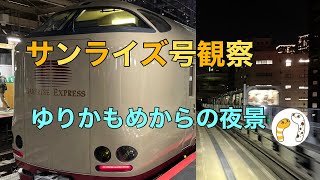 東京駅にてサンライズ号観察、ゆりかもめからの夜景をお届けいたします🚃【のぞみさくら火星人】 [upl. by Bbor171]