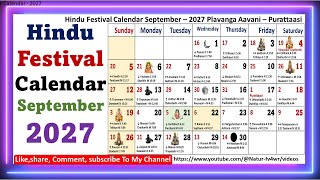 Hindu Festival Calendar September – 2027 Plavanga Aavani – Purattaasi September Calendar 2027 [upl. by Divd]