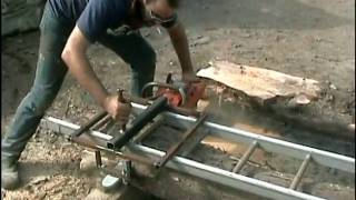 Chestnut Cottage Creations Chainsaw sawmill home made jig cuts yew tree for first time [upl. by Streetman]