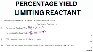 LIMITING REACTANT AND PERCENTAGE YIELD  STOICHIOMTERY  IGCSE CHEMISTRY [upl. by Oidiple470]