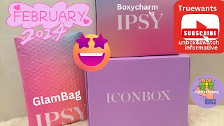 IPSY February 2024 Unbox amp Swatches GlamBag amp Boxycharm amp ICON giftedbyipsy ipsydotcom BoxyCharm [upl. by Lenod]