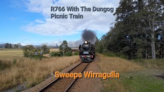 R766 With The Dungog Picnic Train Sweeps Wirragulla [upl. by Novaat153]