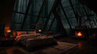 Heavy Rain Storm outside a Cozy Attic Bedroom w Burning Firewood🔥 Rain Sounds for Sleeping 💤 [upl. by Jarus]