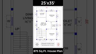 25x35 House Plans  875 Sq Ft House Plan Design [upl. by Lilithe]