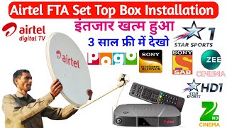 Airtel digital TV New FTA Set Top Box Installation  Airtel FTA Set Top Box  All Dish Info [upl. by Nnylyt]