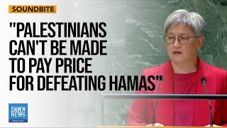 Australia sanctioned Israeli extremist settlers Penny wong at UNGA  Dawn News English [upl. by Ohploda447]