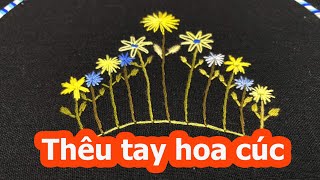 Cách thêu tay khóm hoa cúc đơn giản  Hand Embroidery [upl. by Harad]