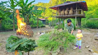 The father and his son cleared the grass worked in the garden and prepared to build an eel pond [upl. by Alegnatal]