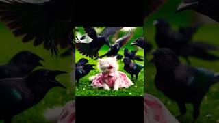 😿The kitten was attacked by flock of crows viralvideo viralshorts youtubeshorts shortvideo ai [upl. by Naitsirhk]