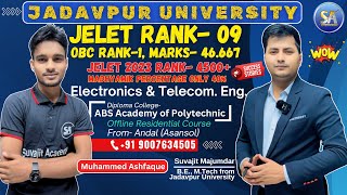 JELET 2024 Exam Rank 9 Jadavpur University Department ETCE MD Ashfaque Offline Residential Student [upl. by Loziram874]