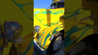 Maggini rides amp flames are a west coast staple peterbilt photoshoot flames semitruck yellow [upl. by Isoj79]