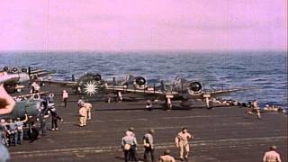 Flight operations on the USS Lexington during World War II in the Pacific HD Stock Footage [upl. by Seyler168]