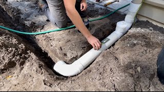 How To Install A 4quot PVC Downspout Drainage System That Works [upl. by Nehemiah]