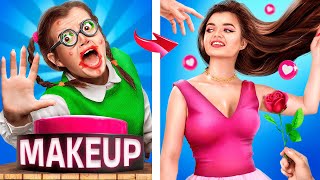 Extreme Makeover from NERD to POPULAR girl Beauty Transformation with Hacks and Gadgets [upl. by Ardnaz]