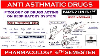 Anti Asthmatic Drugs complete  Imp  Part 2 Unit 1  Pharmacology 6th sem  Carewell Pharma [upl. by Trautman]