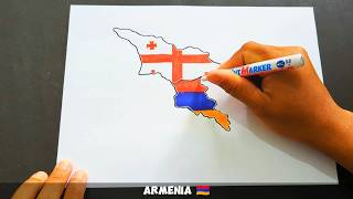 Drawing Flag Map of Caucasus Countries  georgia armenia azerbaijan [upl. by Hairakcaz]