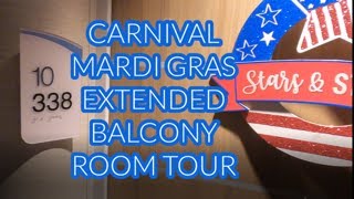 Carnival Mardi Gras Extended Balcony Room Tour Room 10338 [upl. by Milty738]