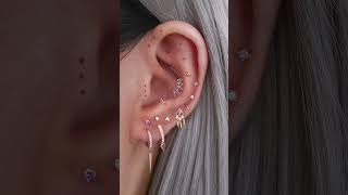 Cute Purple Accent Ear Piercing Curation Placement Ideas for Women Gold Cartilage Earrings [upl. by Humble]