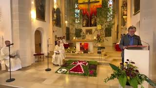 Festgottesdienst an Fronleichnam aus der Pfarrkirche St Johannes die Prozession musste en [upl. by Loggins]