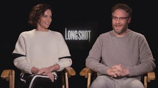 Long Shot Seth Rogen and Charlize Theron Talk Filming Sexy Scene Exclusive [upl. by Manlove]