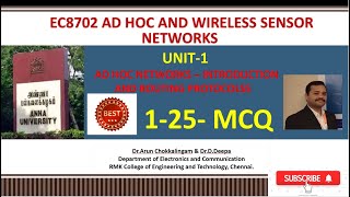 EC8702 AD HOC AND WIRELESS SENSOR NETWORKS UNIT1MCQ PART1 [upl. by Ahpla]