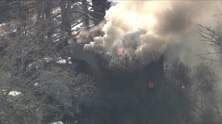 Fire rips through home next to Massachusetts lake [upl. by Bobbette]