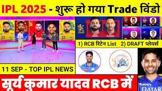 IPL 2025  10 Big News  Rcb Retained Players Trade Kallis In Kkr Sky In Rcb Pbks Captain Rr [upl. by Naitsabas]