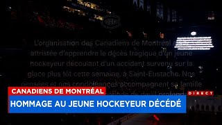 Les Canadiens de Montréal rendent hommage au jeune hockeyeur décédé à SaintEustache [upl. by Pammy113]