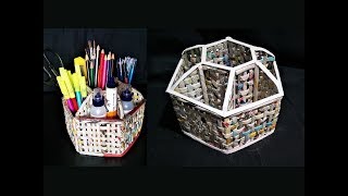 How to make a Desk Organizer using newspaper and cardboard  DIY desk organizer  Newspaper Craft [upl. by Muscolo]