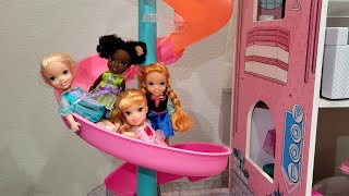 Elsa amp Anna toddlers  LOL dollhouse  spiral slide  slime play [upl. by Aimaj]