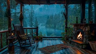 Sitting On The Porch On A Stormy Day Heavy Rain and Fireplace Sounds To Sleep Relax Rest Study [upl. by Oppen786]