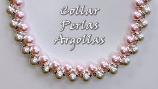 COLLAR DE ARGOLLAS Y PERLAS BLANCAS Y ROSADAS Curso de bisutería con perlas [upl. by Amiarom]