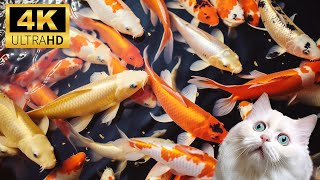 TV FOR CATS 📺 12 Hours of Koi Fish Videos for Cats to Watch amp Aquarium Sounds CAT TV 4K [upl. by Collins576]